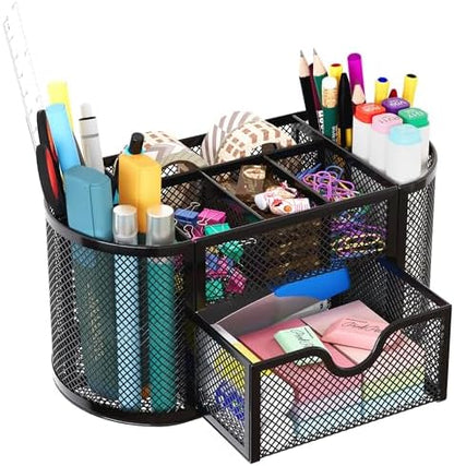EasyPAG Mesh Pen Holder Desk Organizer with Drawer Stationery Supplies