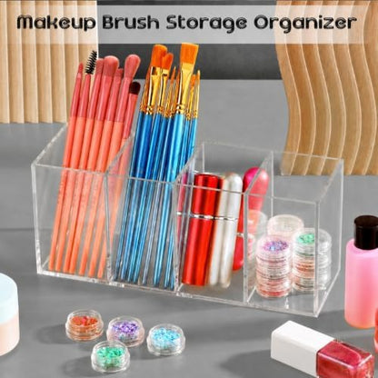 Pajean 4 Pack Clear Acrylic Pencil Holders, 4 Compartment Desk