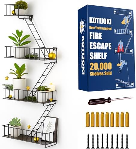 Fire Escape Shelf, 3.5 Tier Floating Ladder Shelf for Wall Decor &