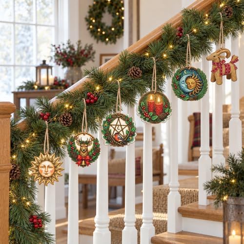48 Pcs Wooden Yule Tree Ornaments, Vintage Pagan Christmas Hanging