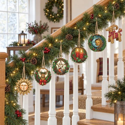 48 Pcs Wooden Yule Tree Ornaments, Vintage Pagan Christmas Hanging