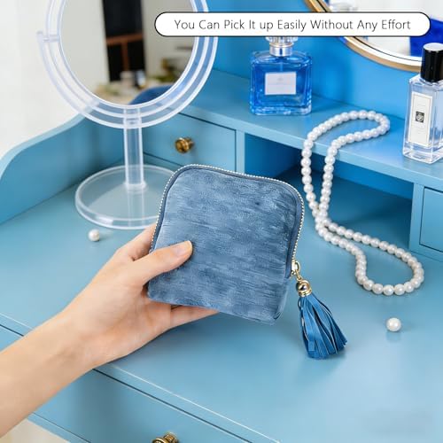 Travel Jewelry Case Small with Tassel Zipper, Soft Velvet Travel