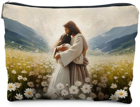 Floral Jesus Hugging Women Makeup Bag, Christian Gifts for Women