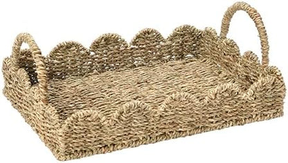 Household Essentials Seagrass Decorative Tray with Scalloped Edge