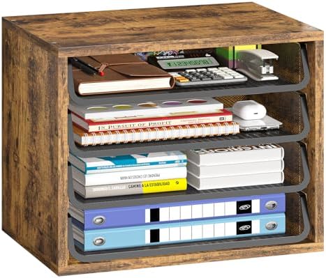 Simple Trending 4-Tier Desk File Organizer, Paper Organizer, Rustic