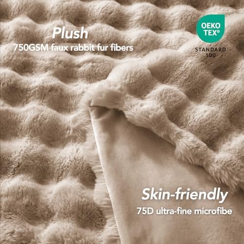 L'AGRATY Faux Rabbit Fur Throw Blanket for Couch, 50'' x 60'', Light
