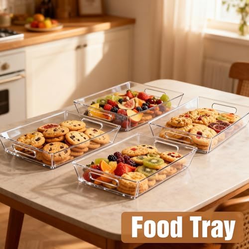 Clear Plastic Serving Tray with Handles, BPA-Free Storage Organizer