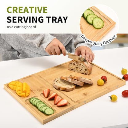 Bamboo Charcuterie Boards and Knife Set, 3 in 1 Cheese Platter