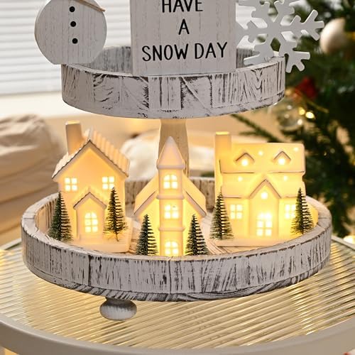 Ceramic White Christmas Village Houses, Light Up Porcelain Village