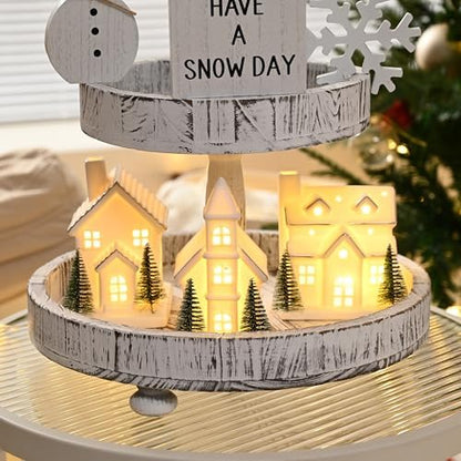 Ceramic White Christmas Village Houses, Light Up Porcelain Village