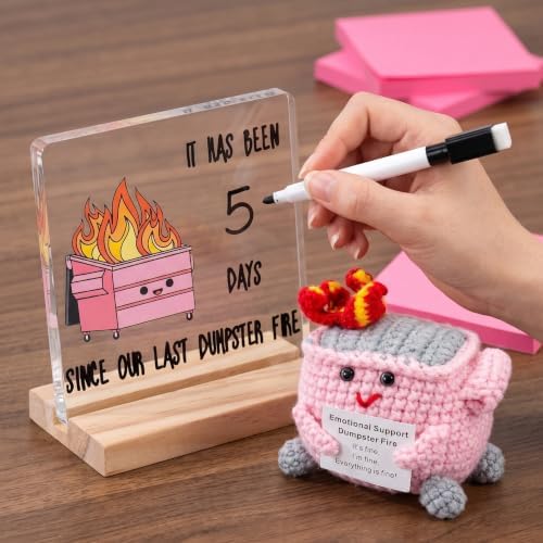Emotional Support Crochet Dumpster Fire and Sign Decor Set Dumpster