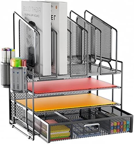 Marbrasse Desk Organizers, 4-Tier Mesh Desk File Organizer with 5
