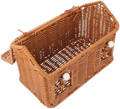 House Shaped Decorative Gift Basket with Lid and Handle Brown Plastic
