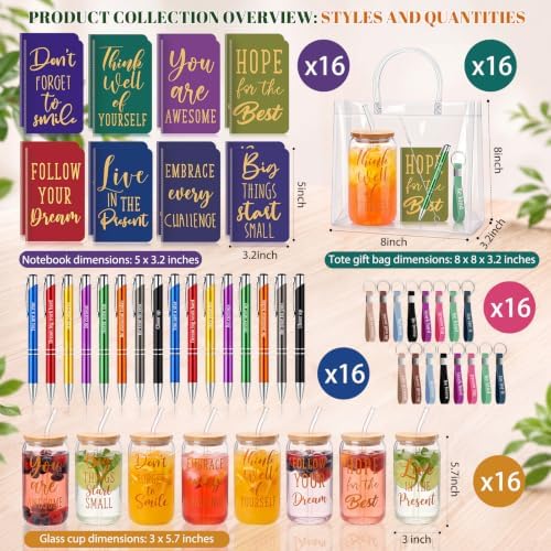 Rtteri 80 Pcs Inspirational Glass Cup Bulk Gift Set 16oz with Lid and