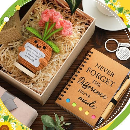 Wavwavw 4 Pcs Thank You Gift Set, Crochet Decor Keychain Notebook
