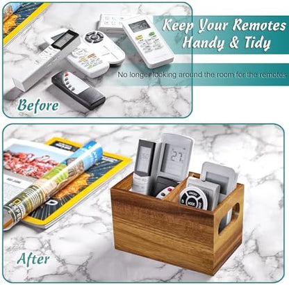 DRASTAR Remote Control Holder, Wood TV Remote Holder, Remote Storage