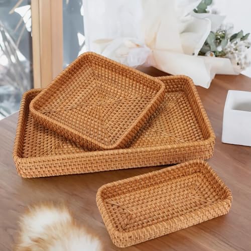Rectangular Serving Tray for Home Decor,Decorative Serving Baskets for