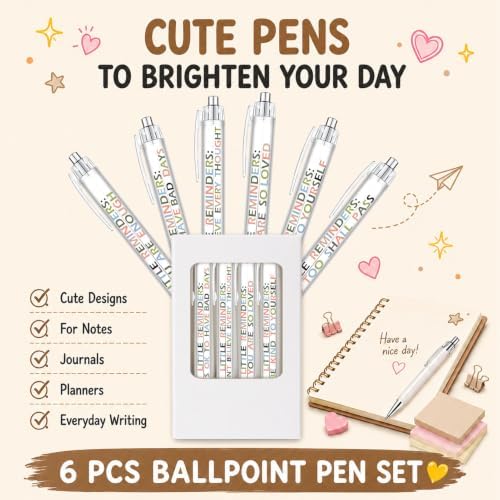 6-Piece Motivational Pen Set, Inspirational Ballpoint Pens for Staff