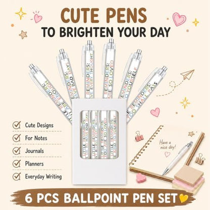 6-Piece Motivational Pen Set, Inspirational Ballpoint Pens for Staff