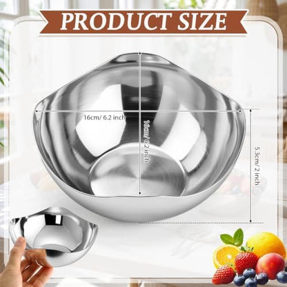 4 Pcs Silver Candy Bowls Stainless Steel, 6.3 Inch Mirror Polished