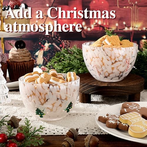 FoldTier 2 Pcs Christmas Glass Candy Bowls for Party,Candy Cane, Xmas