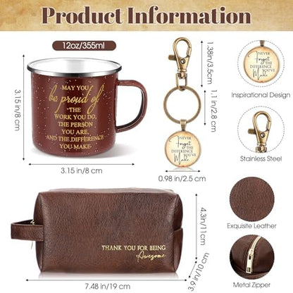 3 Pcs Thank You Gift Set for Men, 12 oz Mug, Toiletry Bag, Keychain