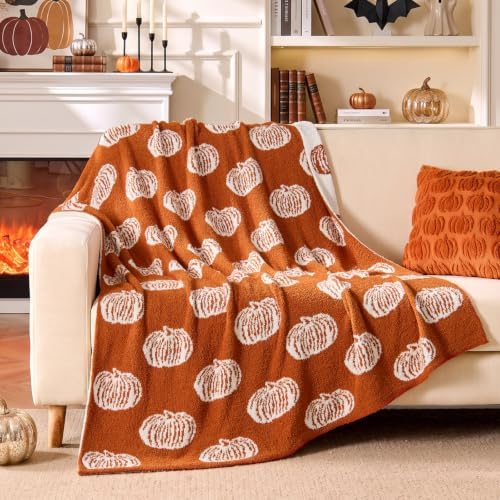 BEDELITE Pumpkin Fall Throw Blanket for Decor & Gift, Burnt Orange