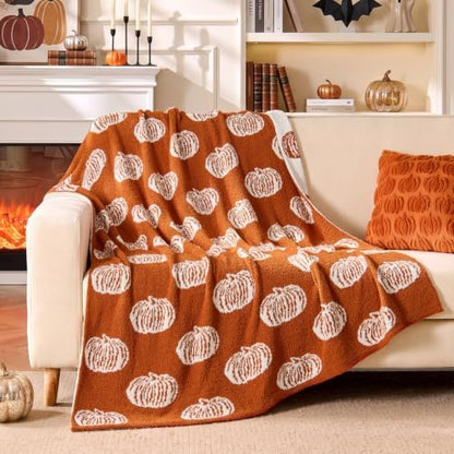 BEDELITE Pumpkin Fall Throw Blanket for Decor & Gift, Burnt Orange