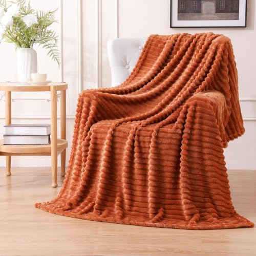 Rust Fleece Throw Blanket for Couch Sofa Bed 50”*60” Ultra Soft
