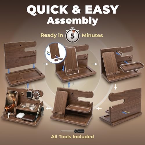TESLYAR Wood Phone Docking Station for Men - Desk or Nightstand