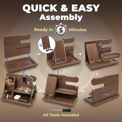 TESLYAR Wood Phone Docking Station for Men - Desk or Nightstand