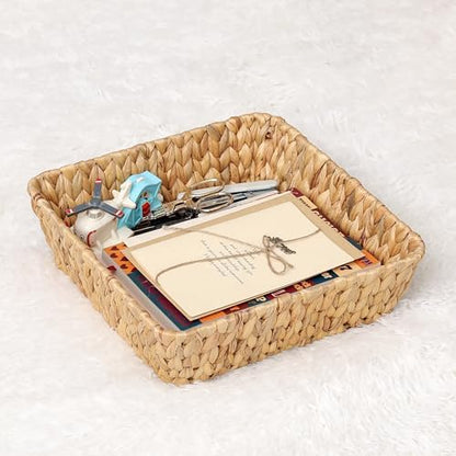Small Wicker Basket Tray 2 Pack, Small Rattan Basket Set for