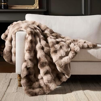 WDCOZY Luxury Bubble Throw Blanket, Faux Rabbit Fur Mink Plush Throw