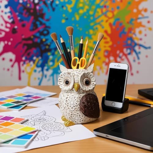 MUAMAX Owl Pen Holder, Owl Pencil Holder for Desk, Makeup Brush Holder