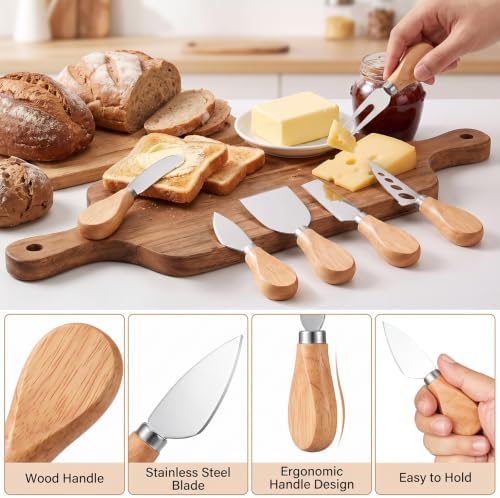 6 Pcs Cheese Knives Set with Wooden Handle, Mini Steel Stainless