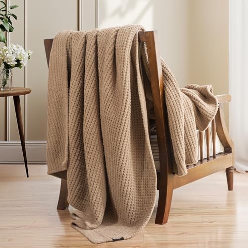 Waffle Knit Throw Blanket for Couch, Soft Cozy Chunky Knit Thick