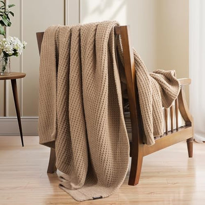 Waffle Knit Throw Blanket for Couch, Soft Cozy Chunky Knit Thick
