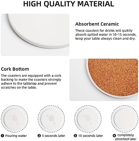 Coasters Set of 6, Ceramic Coasters with Holder Round Absorbent Drink