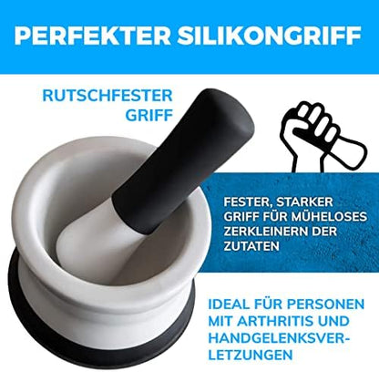 Porcelain Mortar and Pestle Set with Silicone Base by Cooler Kitchen