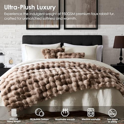 WDCOZY Luxury Bubble Throw Blanket, Faux Rabbit Fur Mink Plush Throw