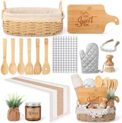 Qinyoung 17 Pcs Housewarming Gifts, Farmhouse Kitchen Gift Basket for