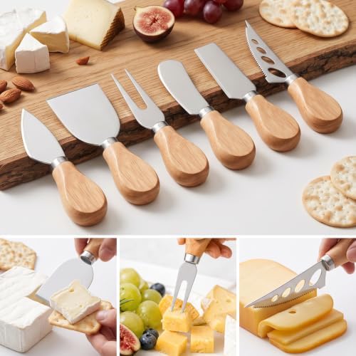 6 Pcs Cheese Knives Set with Wooden Handle, Mini Steel Stainless
