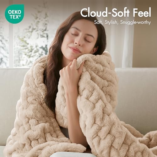 Madison Park Ruched Fur Throw Faux Fur Blanket for Sofa, 50" x 60"