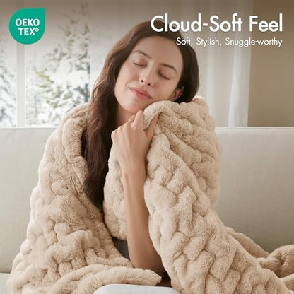 Madison Park Ruched Fur Throw Faux Fur Blanket for Sofa, 50" x 60"
