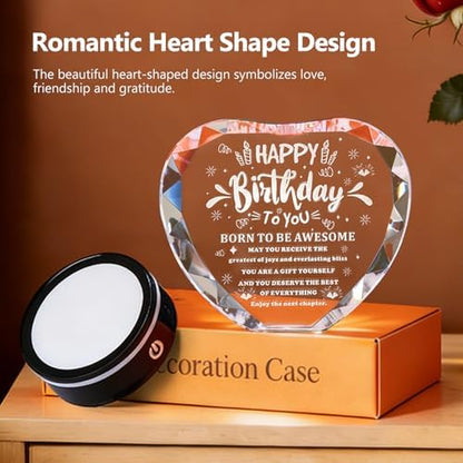 Birthday Gifts for Women Men, Crystal Heart Keepsake with LED Light