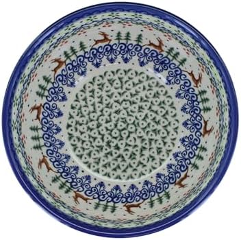 Blue Rose Polish Pottery - Green Reindeer Delight Cereal/Soup Bowl