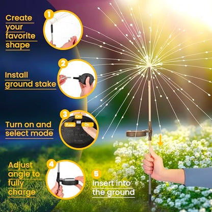 GIGALUMI 2 Pack Solar Firework Lights Outdoor, Garden Decor, Warm