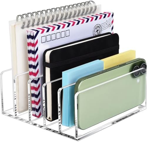 BEYGORM Acrylic Mail Holder, 5 Compartments Multifunction Desk