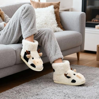 Jerzmy Fuzzy House Cow Slippers for Women Men, Cozy Warm