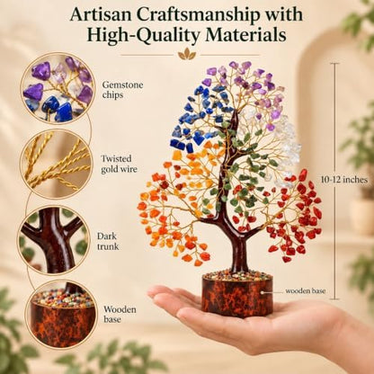 PYOR 7 Chakra Tree of Life Crystal Tree, 10-12 in, Birthday Gifts for